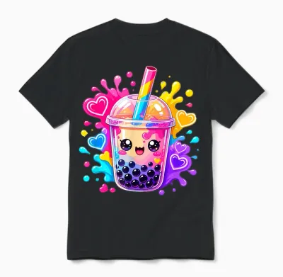 Niedliche Kawaii Boba Bubble Tea Lover Anime Herzen Unisex T-Shirt - Black