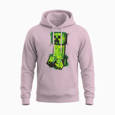 Minecraft Creeper Street Graffiti Fill T-Shirt, Black Unisex Hoodie - Light Pink