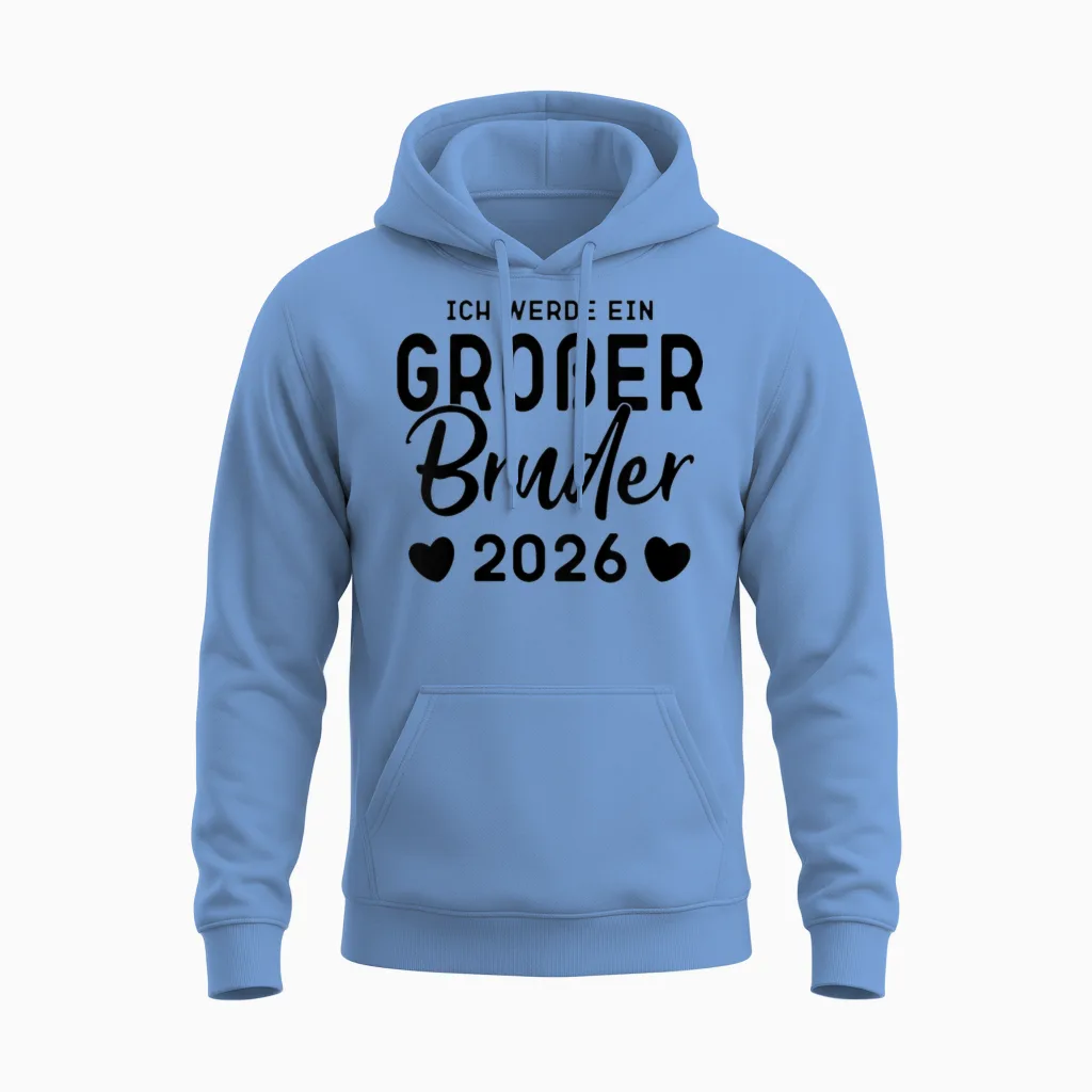 Kinder Ich Werde Ein Großer Bruder 2026, Großer Bruder 2026 T-Shirt, White Unisex Hoodie in Carolina Blue