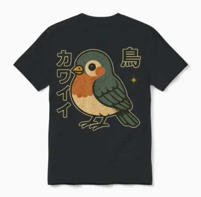 Kawaii Bird Japanese Unisex T-Shirt - Black