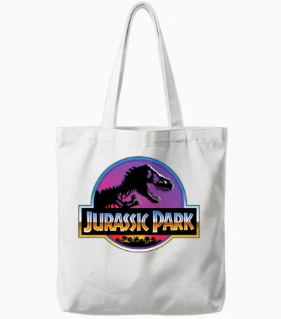 Jurassic Park Logo Purple and Blue Tote Bags - White