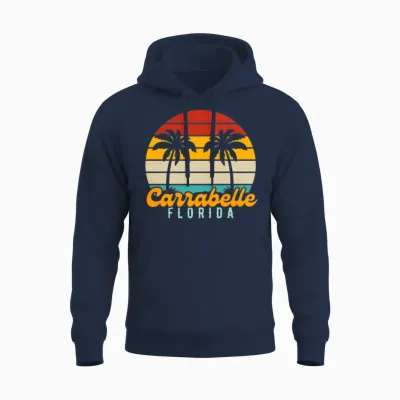 Carrabelle Florida Retro Sunset Unisex Hoodie - Navy