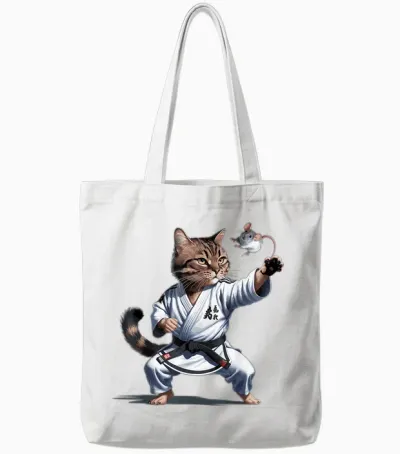 Kampfsport Katze Karate Schwarzer Gürtel Lustiger Kämpfer Tote Bags - White
