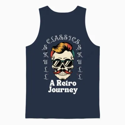 A Retro Skull Journey Unisex Tank Top - Navy