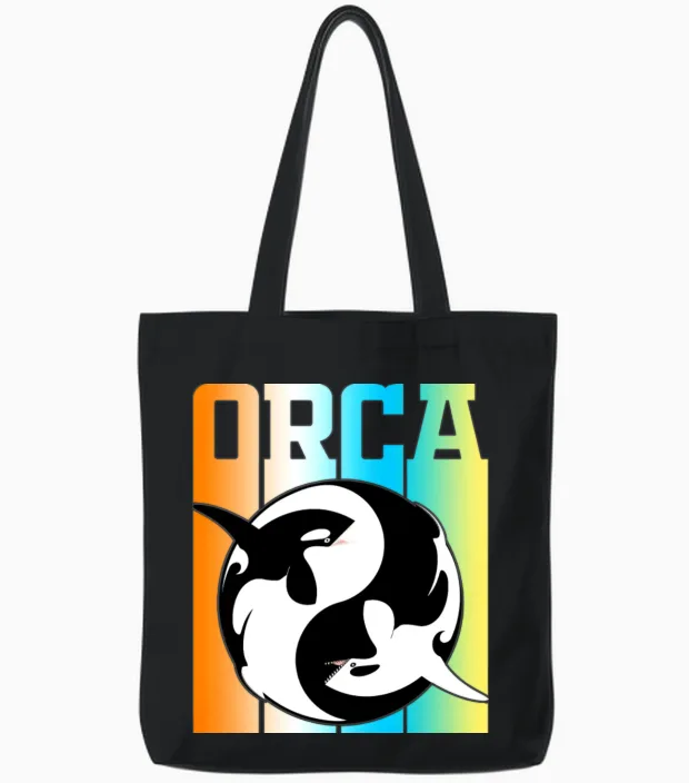 Funny Vintage Retro Orca Tote Bags in Black