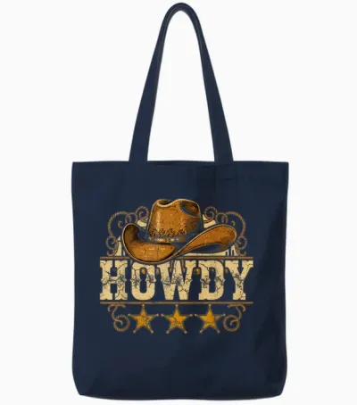 Cowboy Hat Western Country Howdy Cowboy Tote Bags - Navy