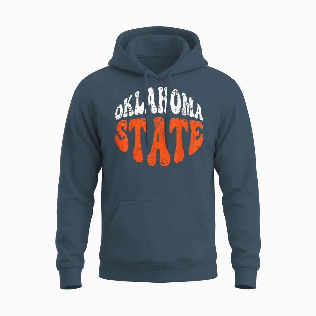 Oklahoma State Tee.retro Vintage Distressed Design American Unisex Hoodie in Dark Heather