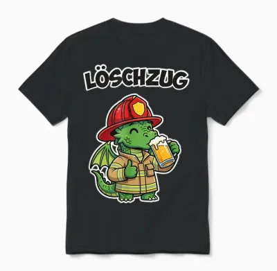 Feuerwehr Drache Mit Bier Löschzug - Lustiges Feuerwehrteam Unisex T-Shirt - Black