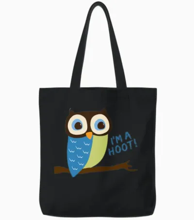 Owl Art I'm a Hoot Tote Bags - Black