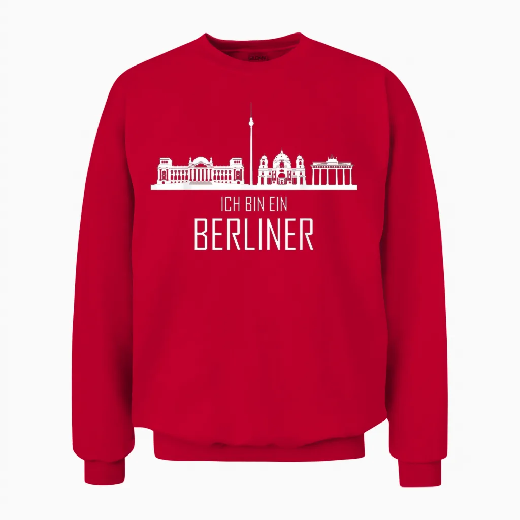 Berlin Skyline Ich Bin Ein Berliner Unisex Sweatshirt in Red