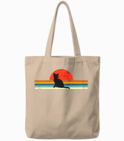 Cat Vintage Retro Sunset Tote Bags - Natural
