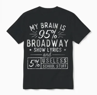 My Brain Is 95% Broadway Lyrics - Actor Theatre Musical T-Shirt Small Unisex T-Shirt - Black