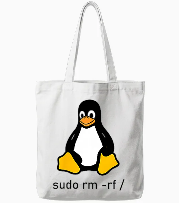Tux Linux Penguin - Sudo Rm -Rf / Computer Science T-Shirt, Gray Tote Bags in White