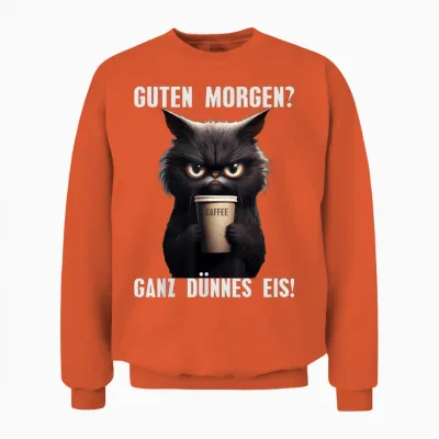 Guten Morgen Very Thin Ice Black Cat Morning Grump Unisex Sweatshirt - Orange