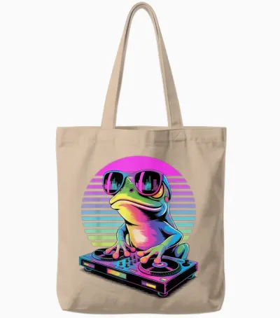 Synthwave Frosch Dj Sonnenbrille Frösche Tote Bags - Natural