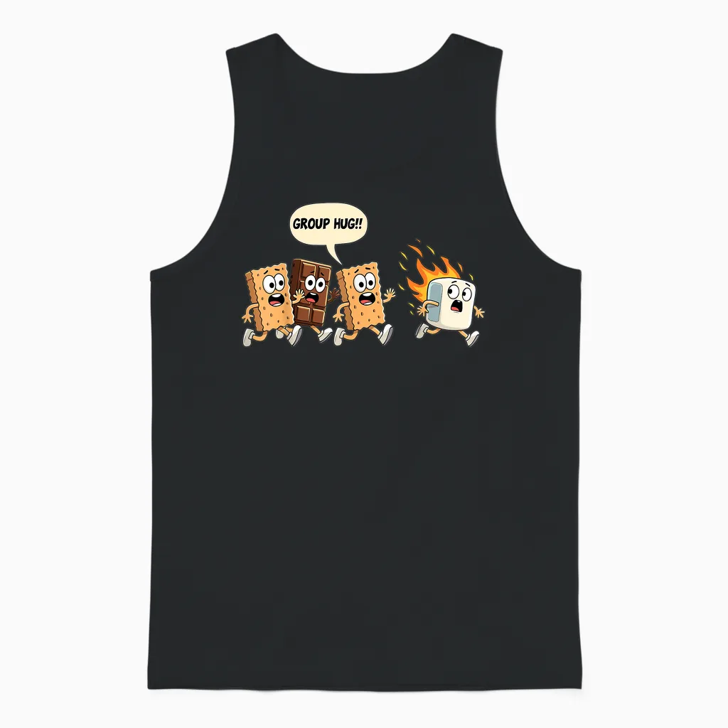 Group Hug Marshmallow Campfire Smores Funny Camping Unisex Tank Top in Black