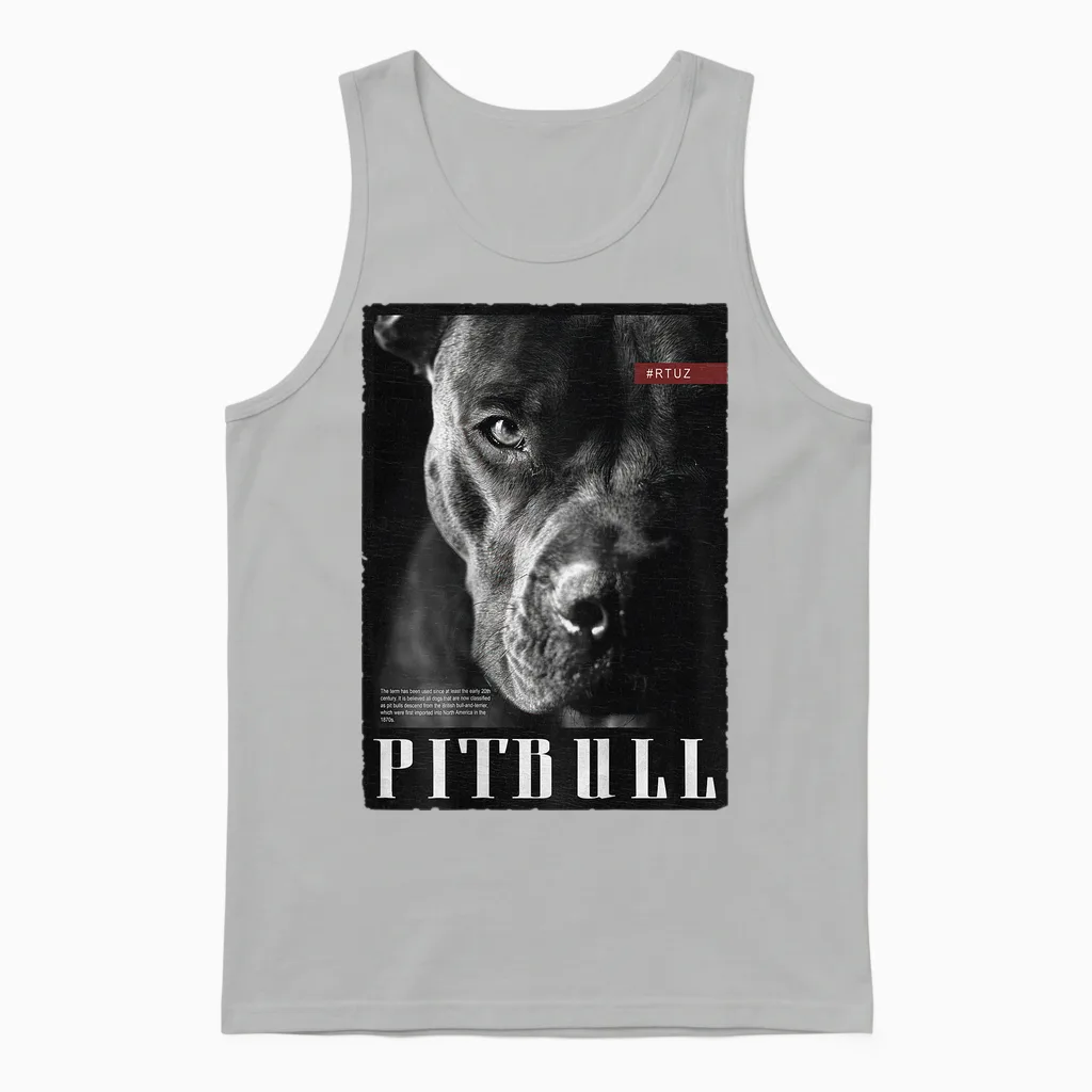 Dog Wild Dog Terrier Portrait Bulldog Backprint Pitbull T-Shirt, Black, S Unisex Tank Top in Ash