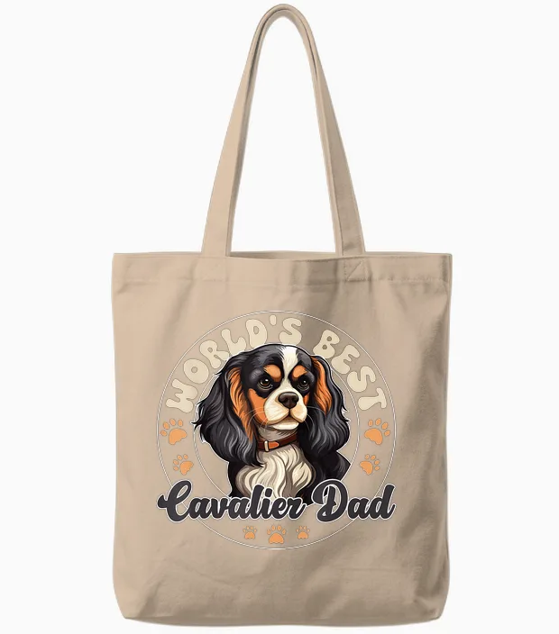 Cavalier King Charles Spaniel Dog World's Best Cavalier Dad Tote Bags in Natural