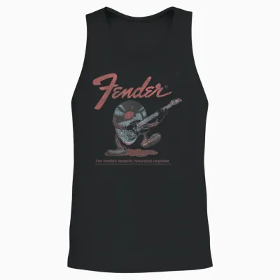 Fender Record Playing Guitar Centered Unisex Tank Top - Black