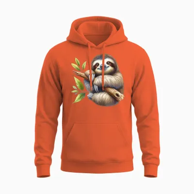 Faultier Porträt, Faultierbild Mit Kunst Faultiermotiv Unisex Hoodie - Orange