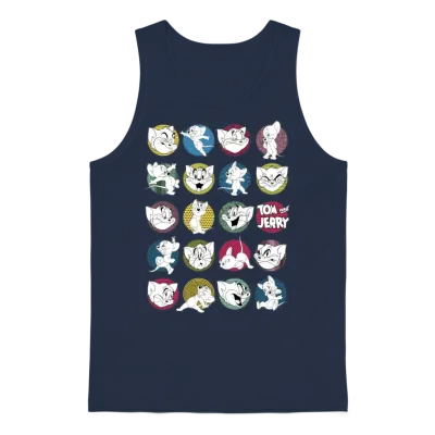 Tom and Jerry Iconic Expressions with Logo Unisex Tank Top - Navy