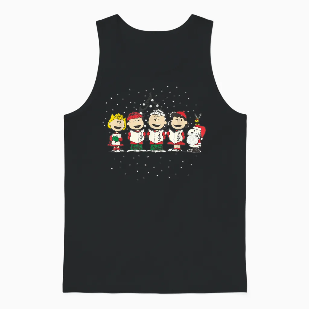 Peanuts Christmas T-Shirt - Blue, Unisex-Adults, Small, Short Sleeve, Classic Fit, Cotton, Polyester Blend Unisex Tank Top in Black