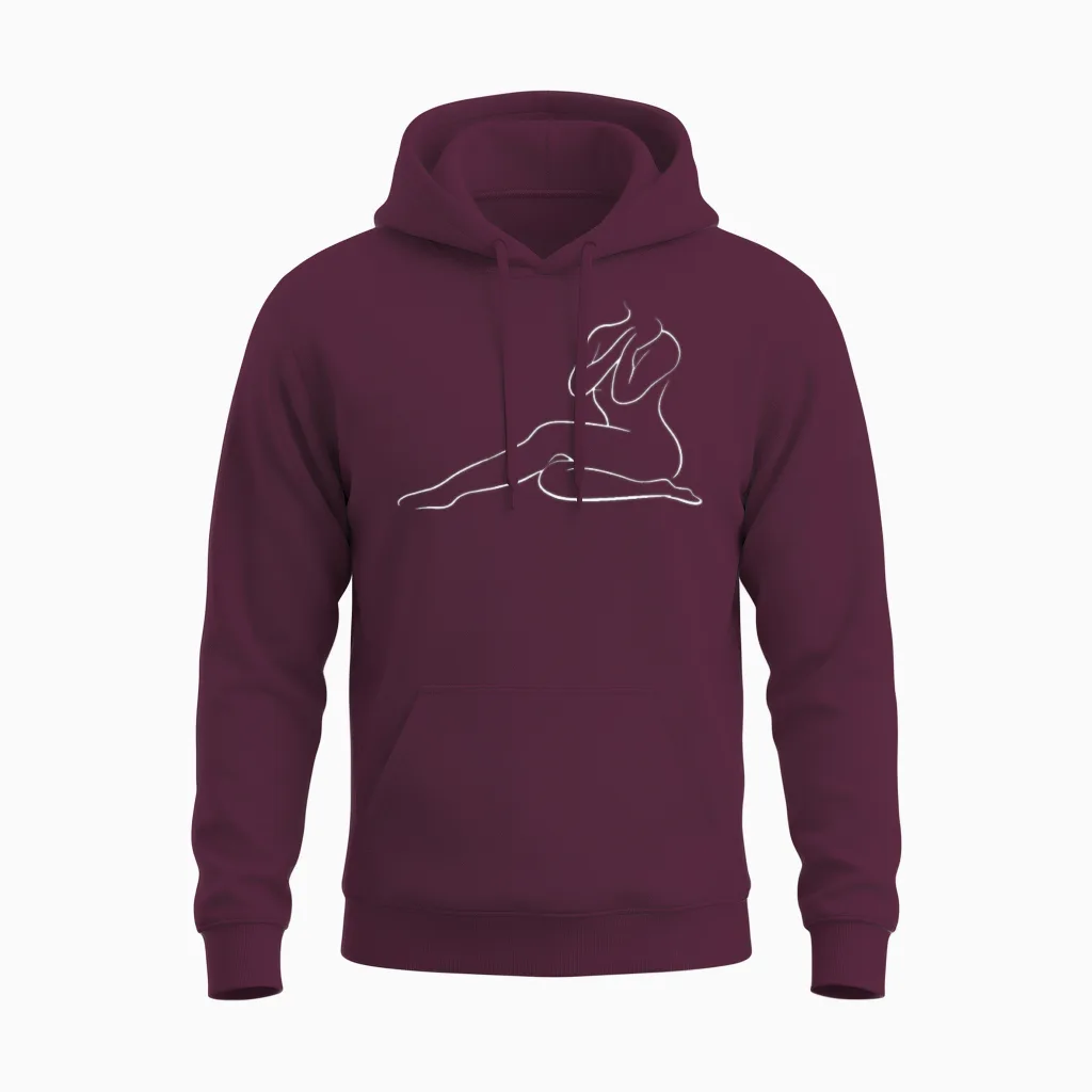 Outline Nude Portrait Oneline One Line Feminism Unisex Hoodie in Maroon