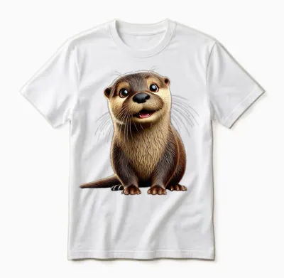 Adorable Otter Illustration T-Shirt, Black Unisex T-Shirt - White