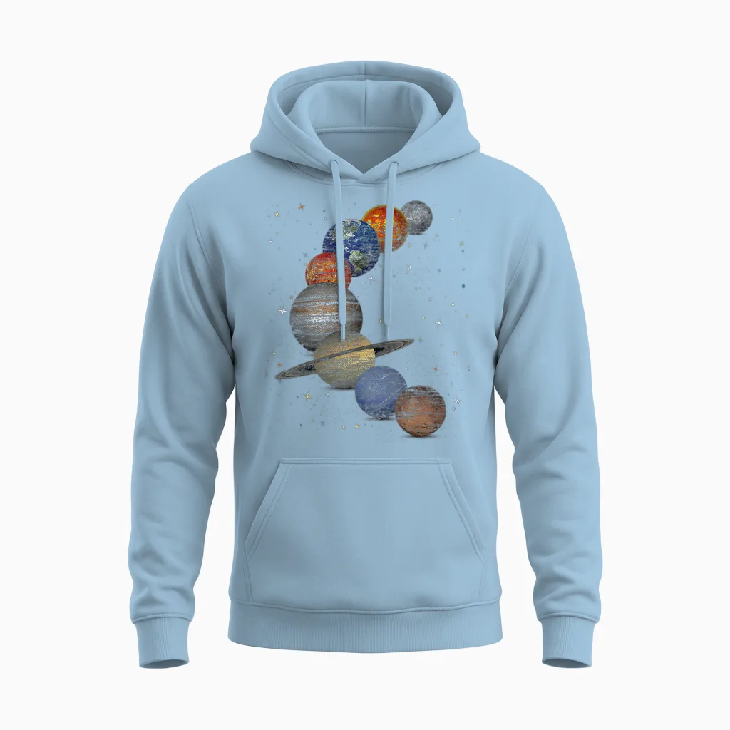 Galaxy Planets Sun Universe Outer Space Science Unisex Hoodie in Light Blue