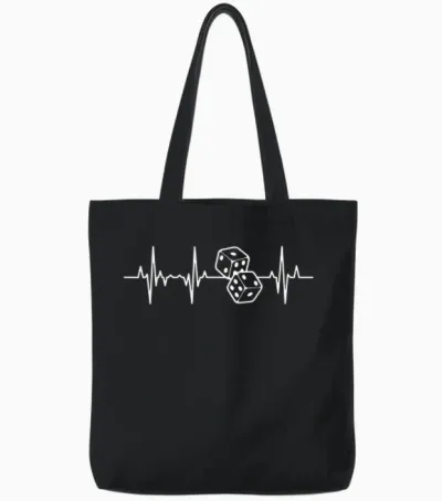 Board Games Heart Beats Cardiogram Dice Tote Bags - Black