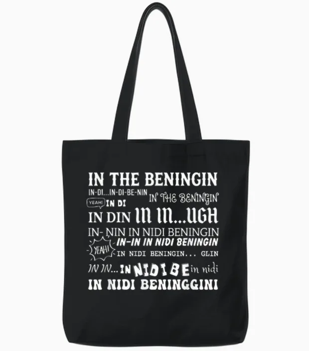 In the Beninging Meme Funny Quote Tote Bags in Black