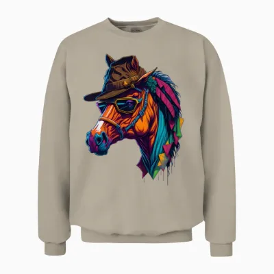 Colorful Horse with A Unisex Sweatshirt - Sand