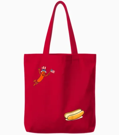Hotdog Freedom Dive Funny Uncle Sam Hot Dog Jumping into Bun Tote Bags - Red