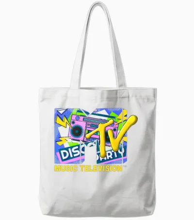 Mademark X Mtv - the Official Mtv Logo with Ghettoblaster for Disco Party Tote Bags - White