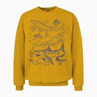 Shark Species Vintage Illustration - Hammerhead Shark Tiger Shark T-Shirt, White Unisex Sweatshirt - Gold
