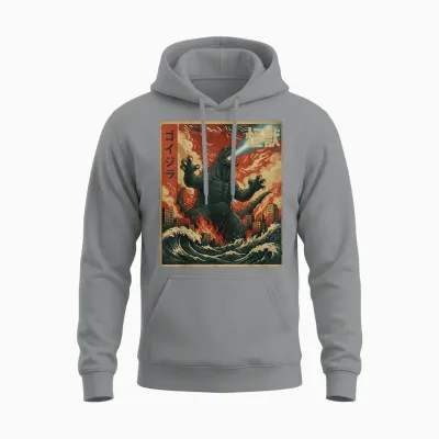 Kaiju Monster Japanese Anime Vangogh Painting Art Graphic Unisex Hoodie - Sport Grey