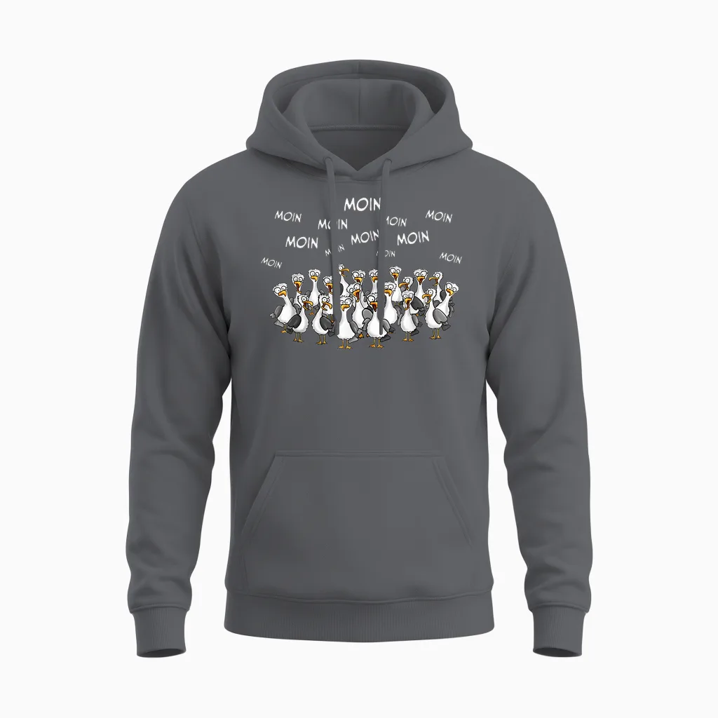 Moin Funny North Sea Seagull Seagulls Sabbel Moin-Moin T-Shirt, Black Unisex Hoodie in Charcoal