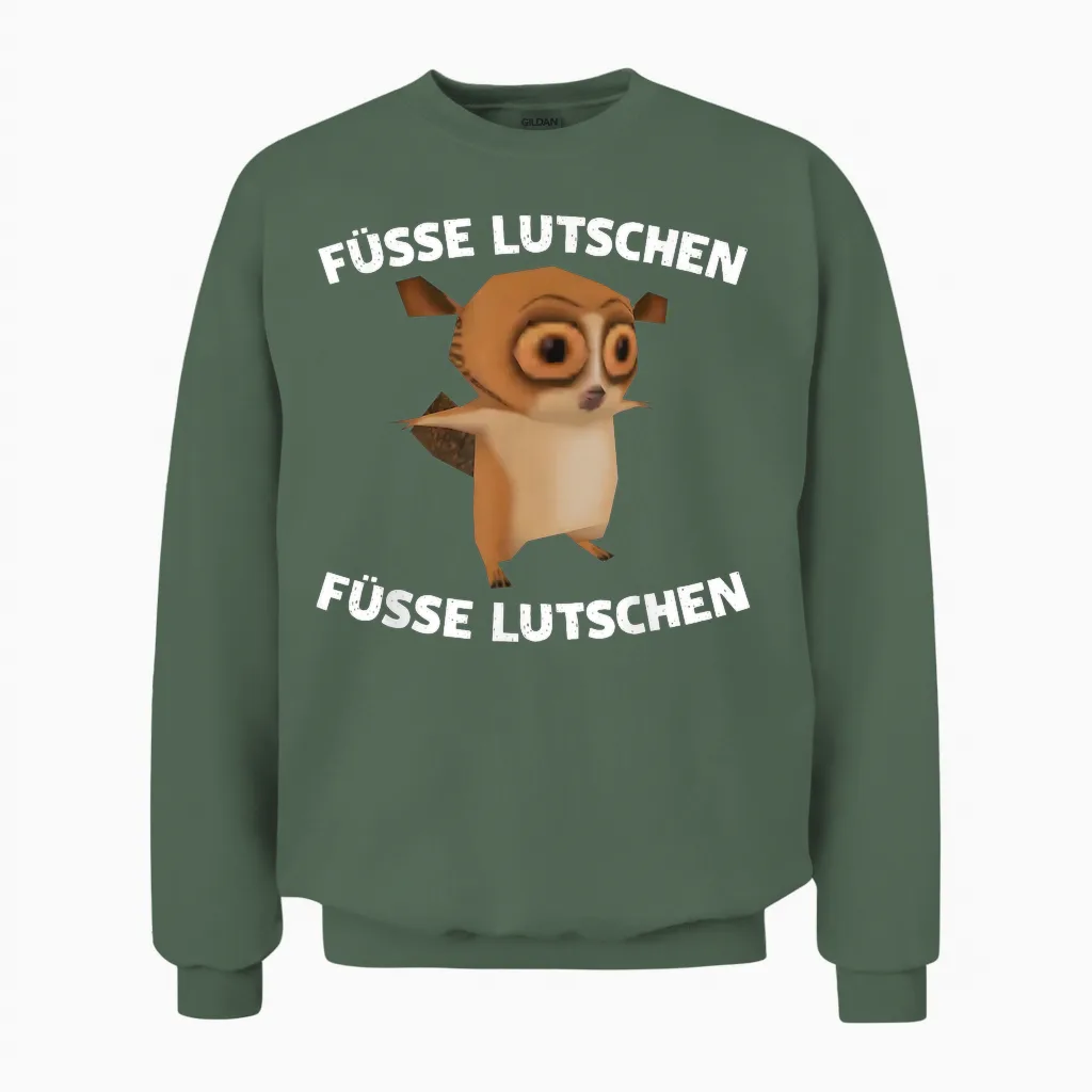 Feet Lutschen - Feet Lutschen X Lemur Meme Funny Unisex Sweatshirt in Military Green