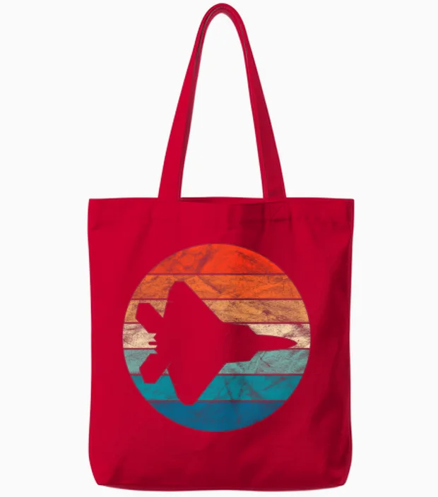 Vintage Fighter Jet Tote Bags in Red