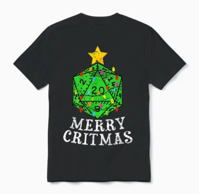 Merry Critmas D20 Rpg Christmas Tree Rpg Gamer Gaming Xmas Unisex T-Shirt - Black