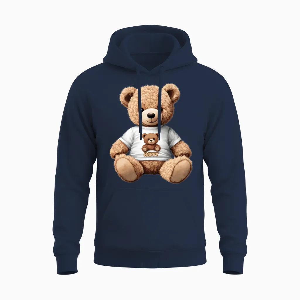 'happy' Teddy Bear Gd Wildlife Unisex Hoodie in Navy
