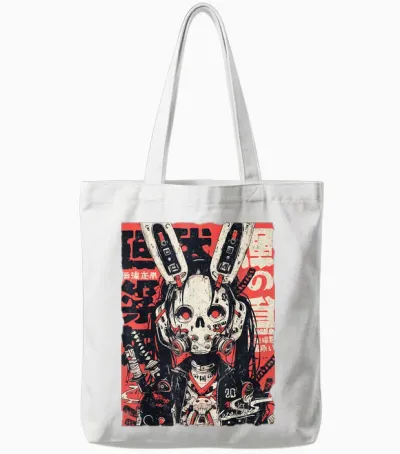 Kuracore Anime Cyberpunk Techwear T-Shirt - Unisex Erwachsene Und Jugendliche - Schwarz - Small - Kurzarm Tote Bags - White