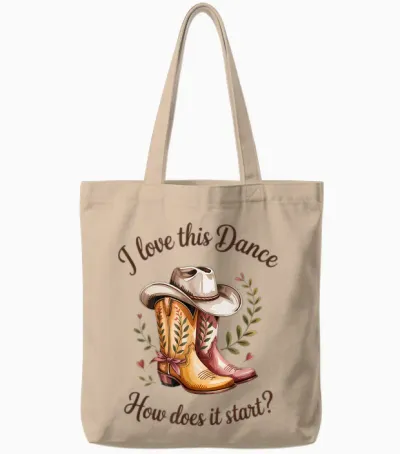 Line Dance T-Shirt with German Text "ich Liebe Diesen Tanz Wie Fanger An?" Tote Bags - Natural