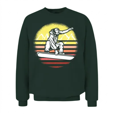 Snowboarding Retro Sunset Snowboarder Unisex Sweatshirt - Forest