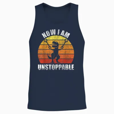 Retro Now I Am Unstoppable Shirt Funny T-Rex Gifts Vintage Unisex Tank Top - Navy