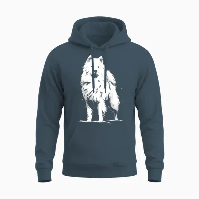 Motif Chien Samoyède Manche Longue Unisex Hoodie - Dark Heather