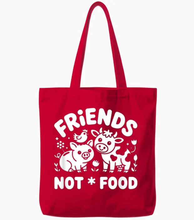 Friends Not Food - Funny Vegan Tote Bags in Red