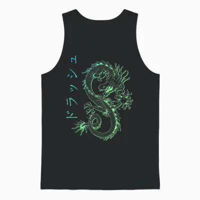 Asian E-Girl Aesthetic Retro E-Boy Kanji Japan Dragon Unisex Tank Top - Black