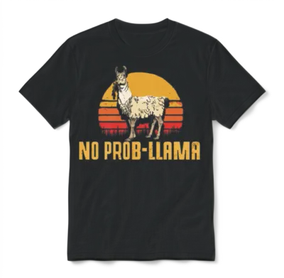 No Prob-Llama Retro Funny Llama Alpaca Unisex T-Shirt - Black