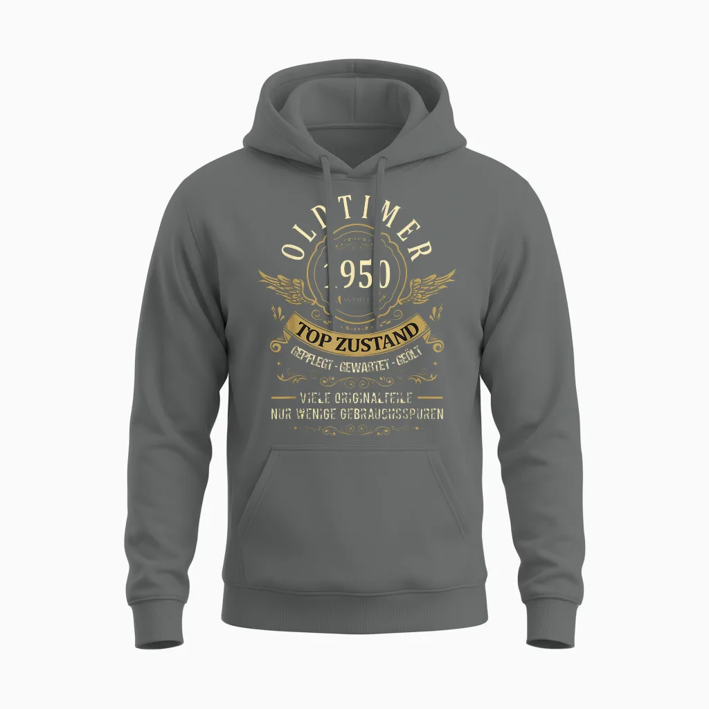 Birthday Year 1950 Birthday Construction Year Oldtimer Top Condition T-Shirt, Black Unisex Hoodie in Graphite Heather